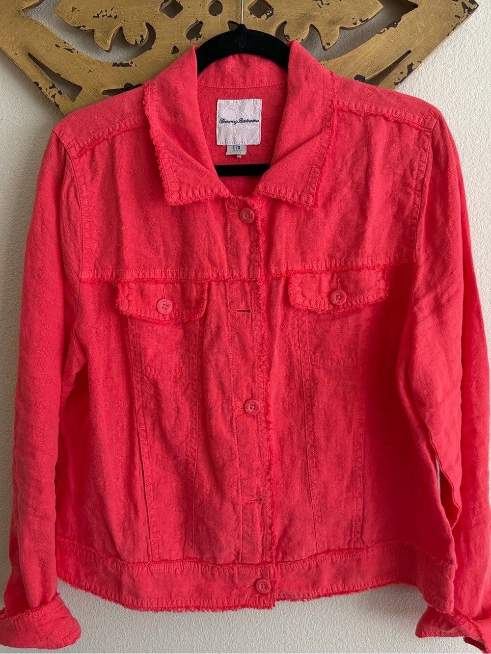 Tommy Bahama Coral Red Women's Button-Front Jean Jacket large